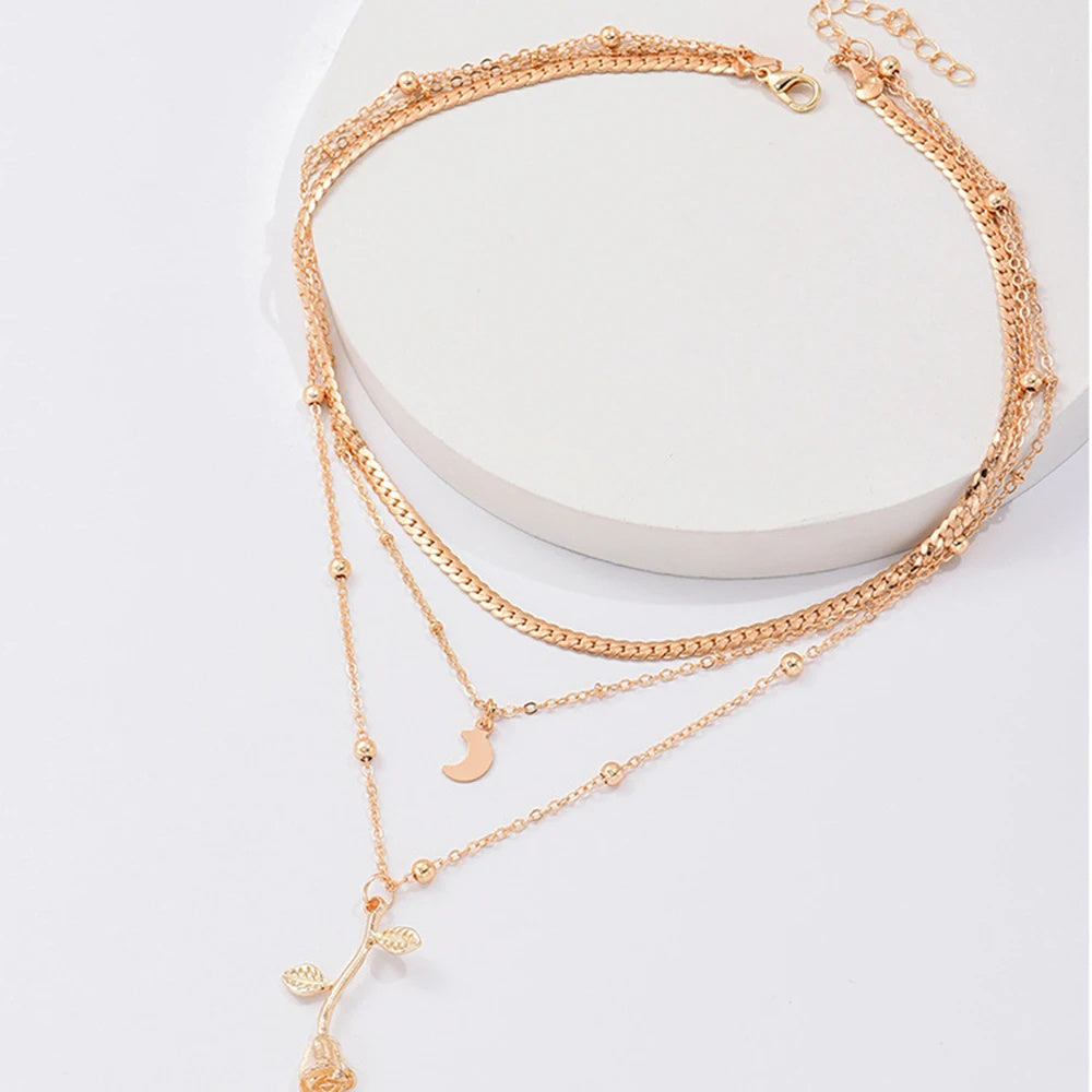 Bohemia Multilayer Moon Pendant Necklaces